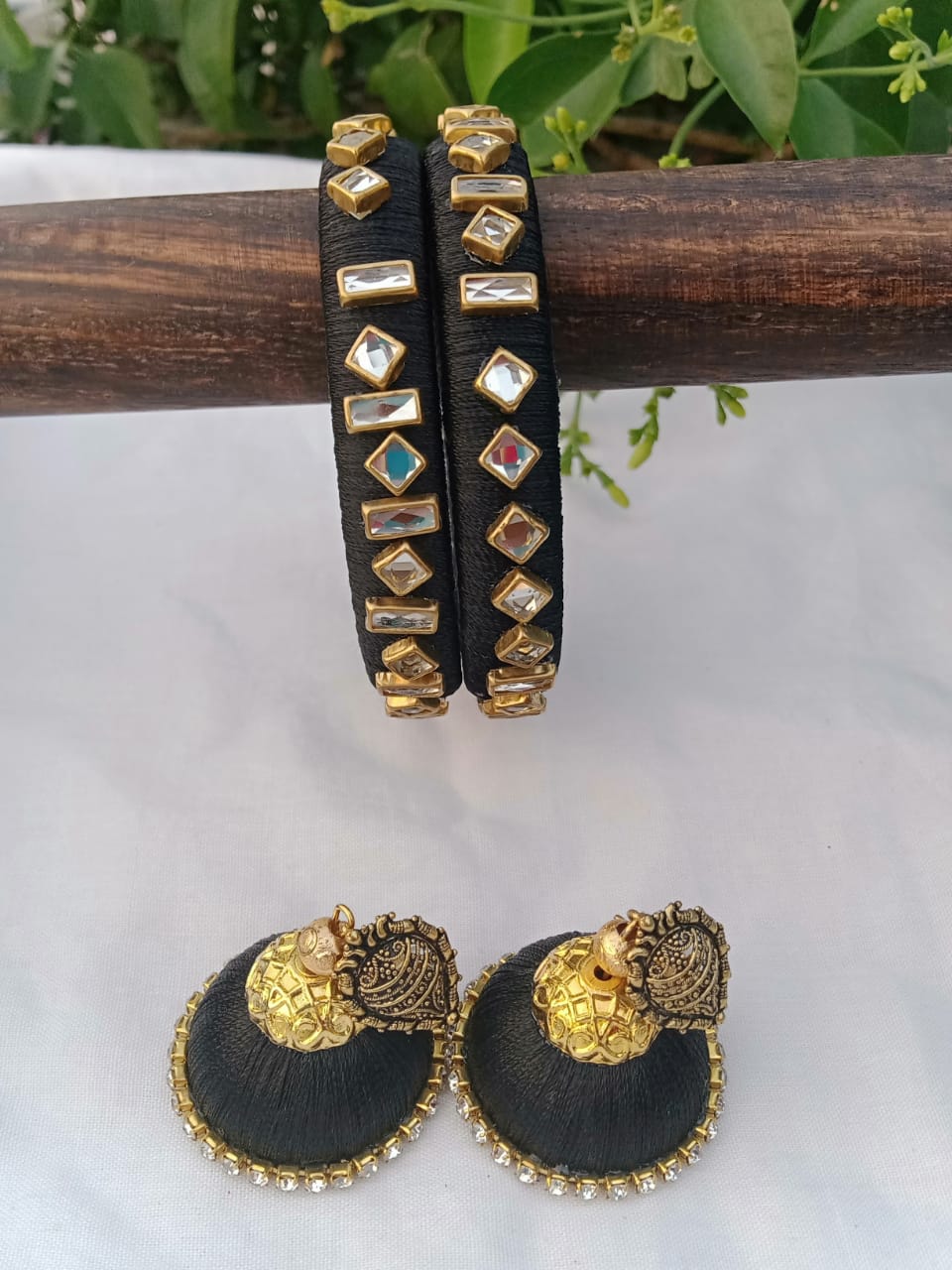 Silk thread bangles hot sale black and gold