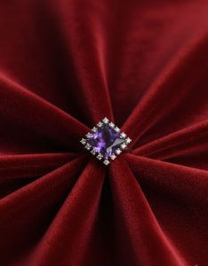 Rhodium plated Amethyst and Zirconia Ring