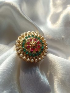 Pearl, Emerald and Ruby Jadauv Statement Ring